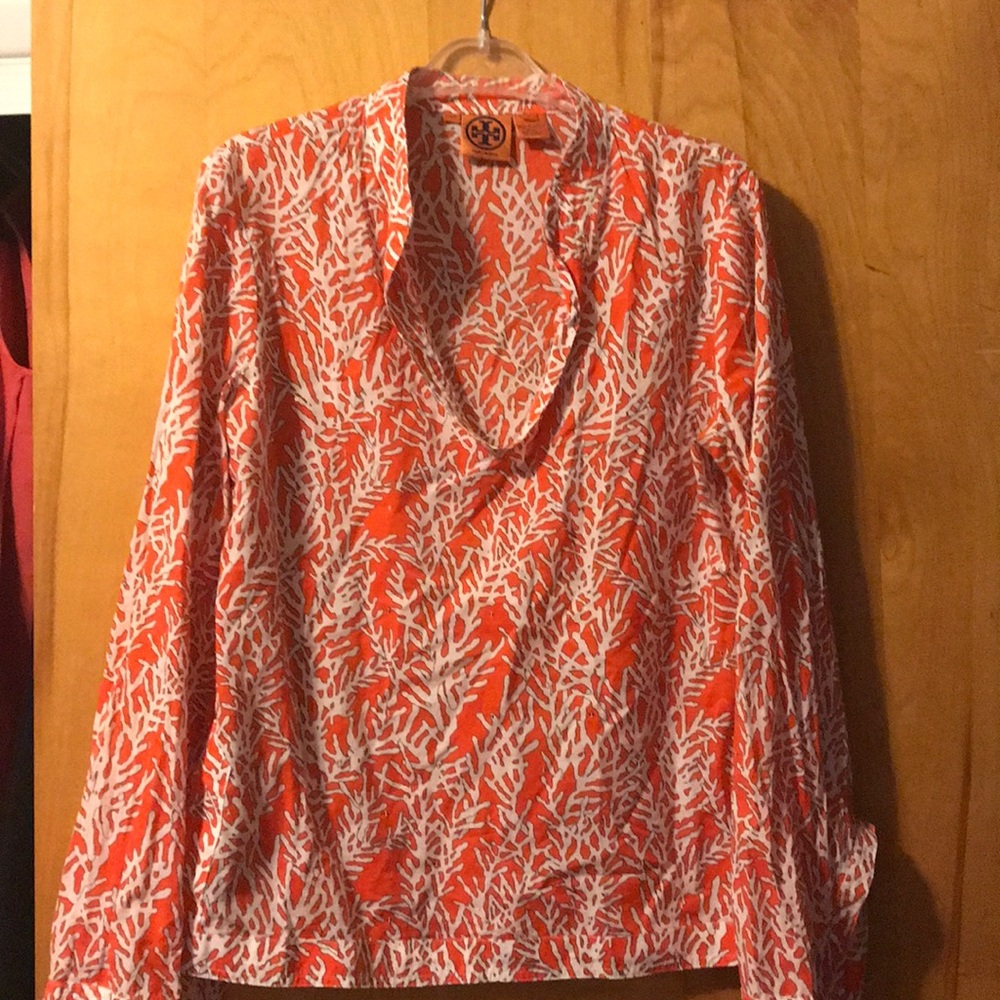 Tory Burch Orange and White Printed Tunic
